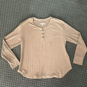 Koolaburra Tan Long Sleeve Ribbed Top and Pants Lounge Set